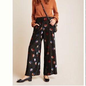 Anthropologie Black Floral Wide Leg Pants